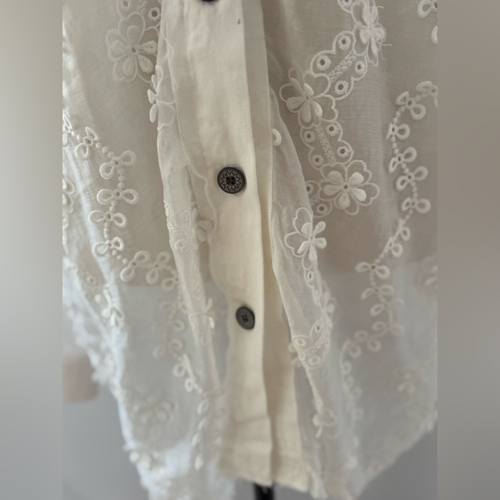 POL Women’s‎ Size Small Balloon Sleeve Fabric Patch Textured Shirt Top Pearls - Picture 7 of 11